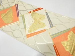 蝶に扇・立涌模様織り出し　袋帯